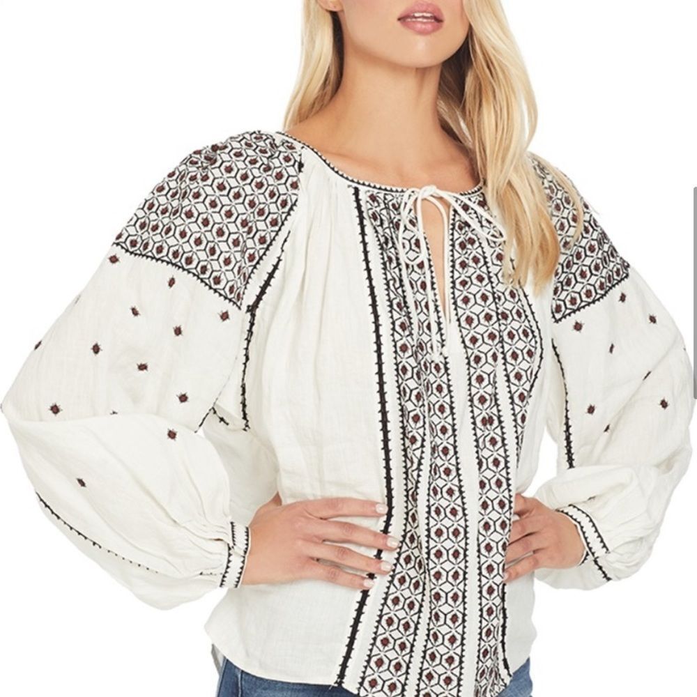 FRAME anita‎ linen embroidered peasant blouse - Picture 2 of 9